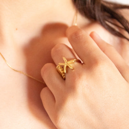Anillo Baño de Oro Concha y Estrella modelo