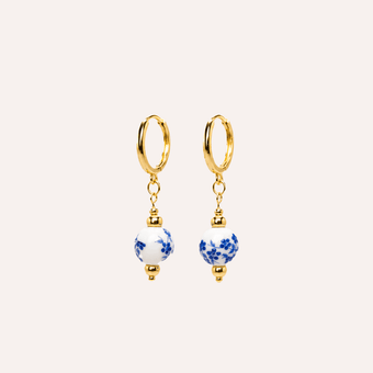 Aros Flor Azul Baño Oro