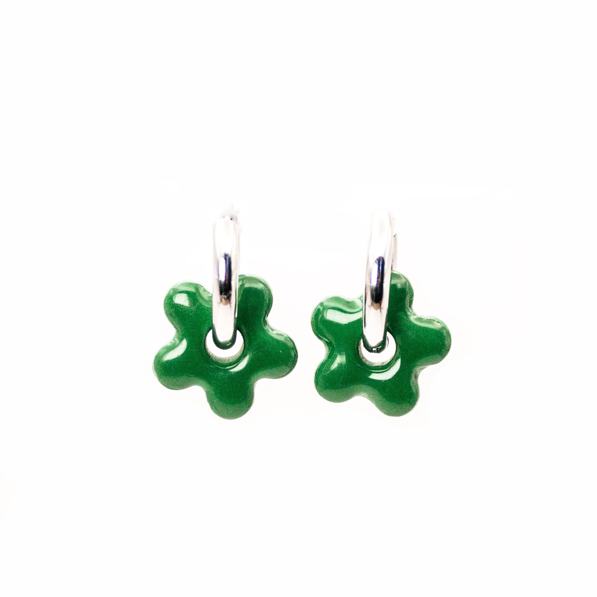 Aros Flor Jade Silver Handmade