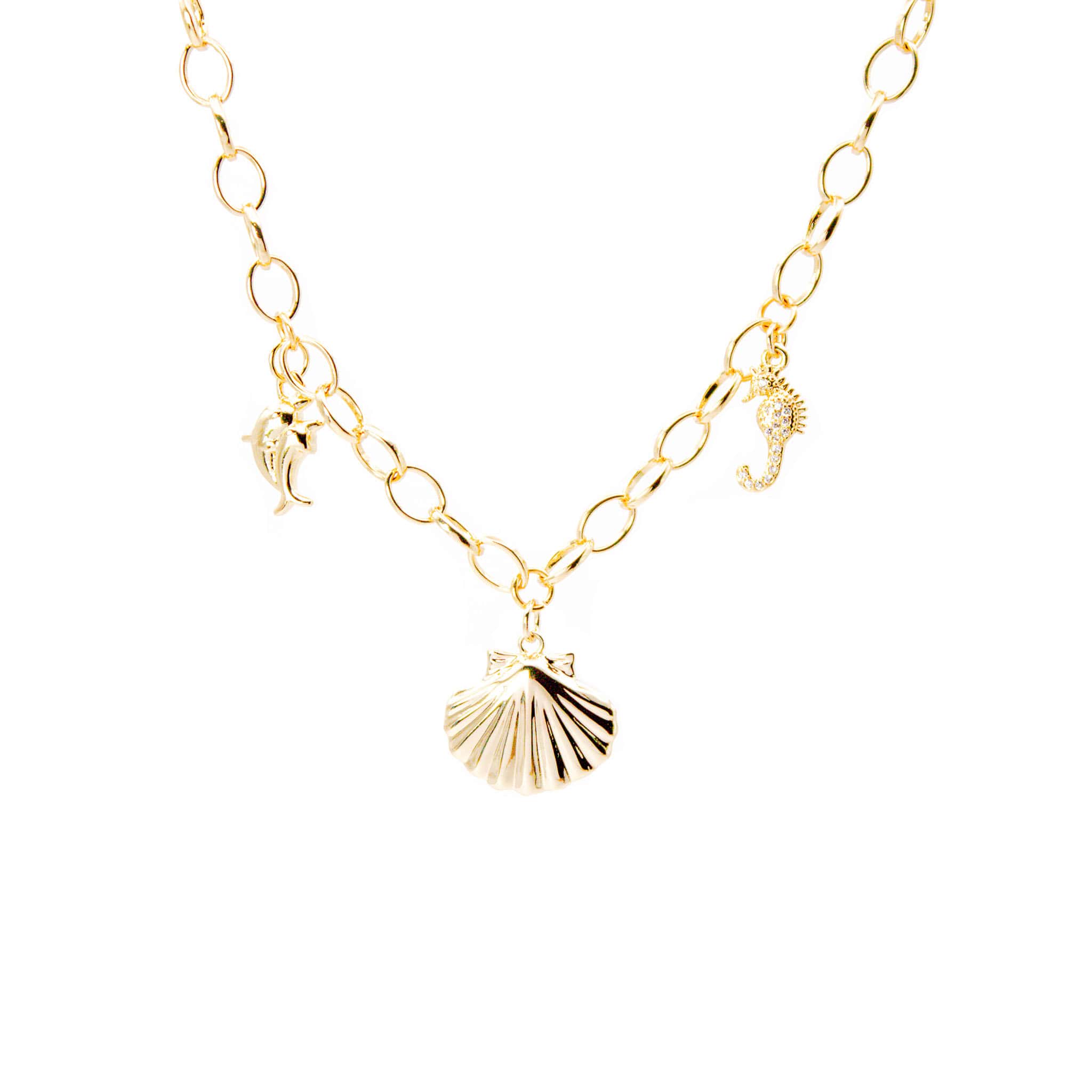 Collar Baño de Oro Bahia Dorada tres dijes