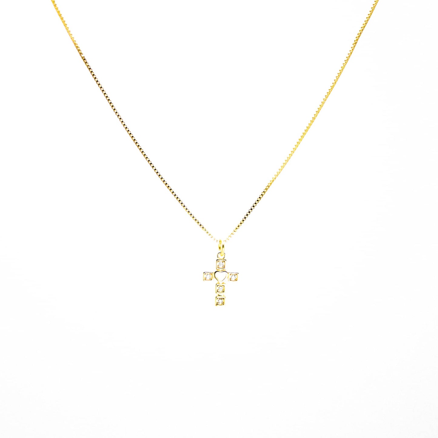 Collar Cruz Mosaico Baño en Oro