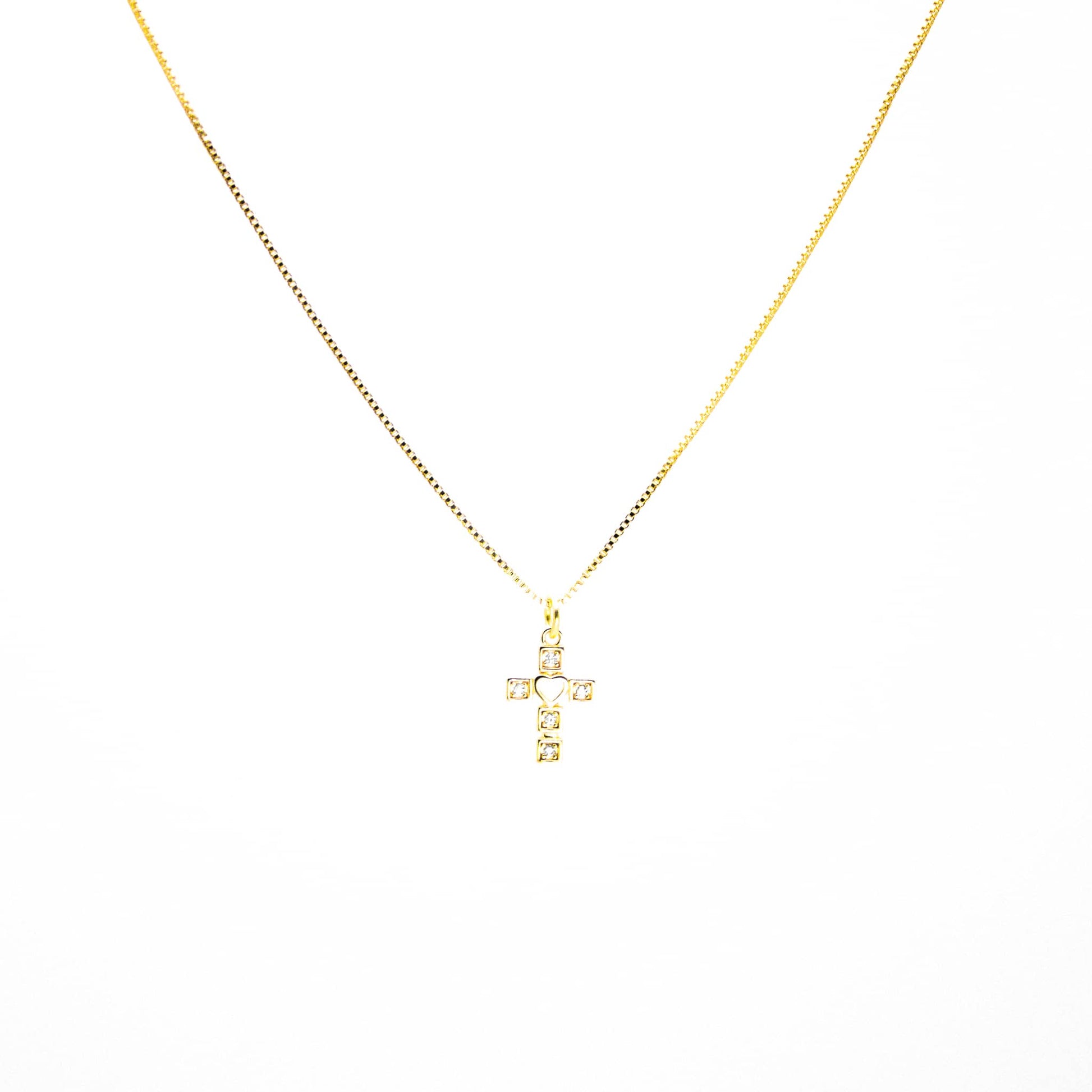 Collar Cruz Mosaico Baño en Oro