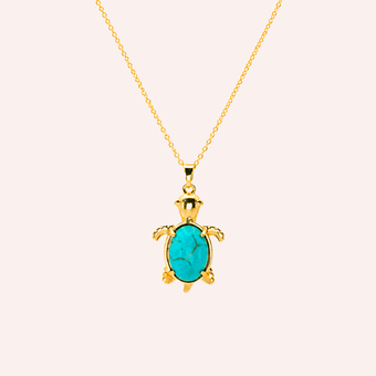 Collar Tortuga Turquesa Baño Oro