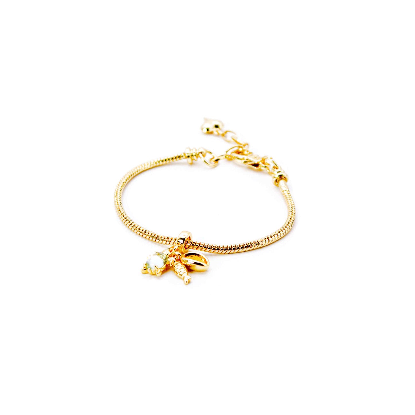 Pulsera y Charm Baño de Oro Bahia color aguamarina