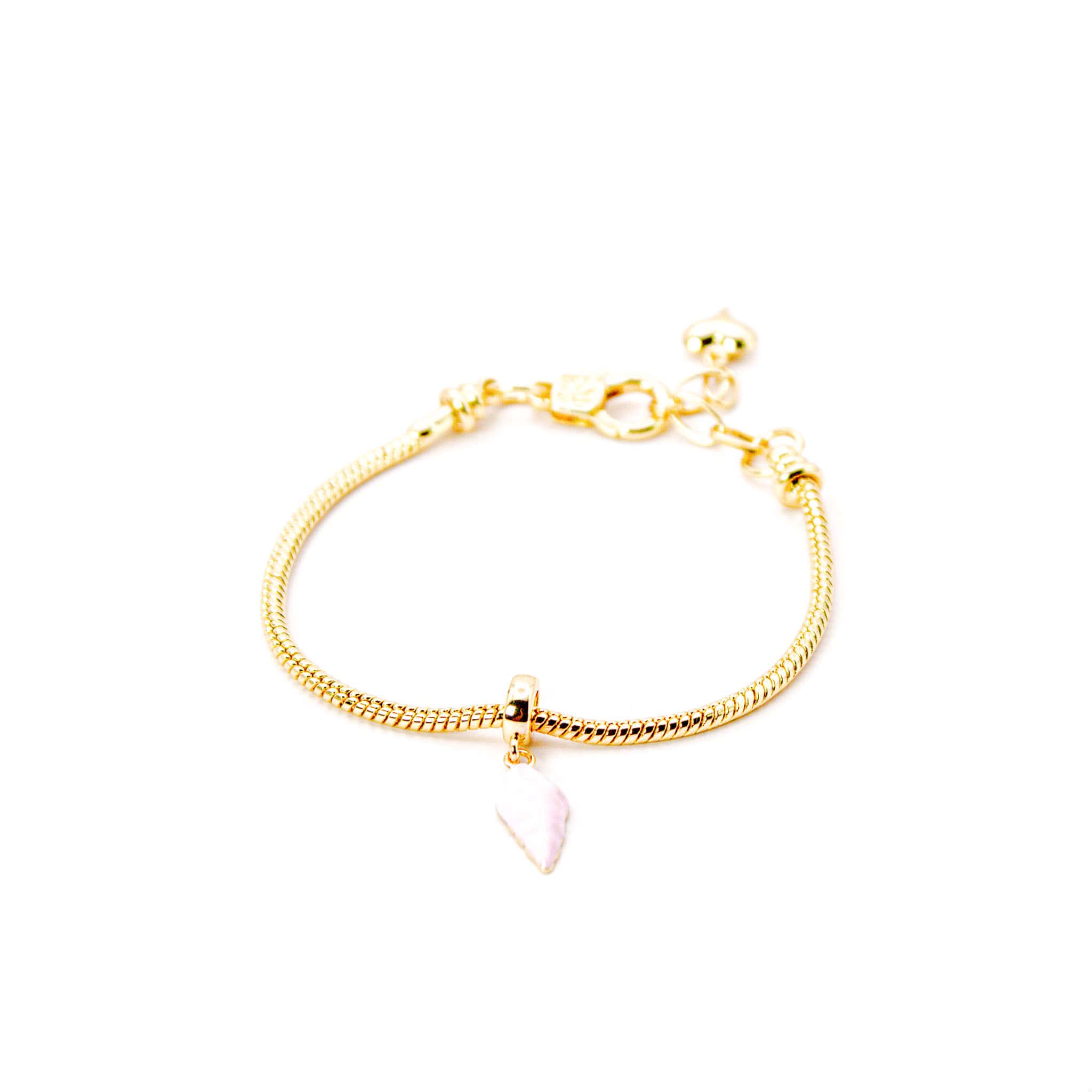 Pulsera y Charm Baño de Oro Caracola Rosa