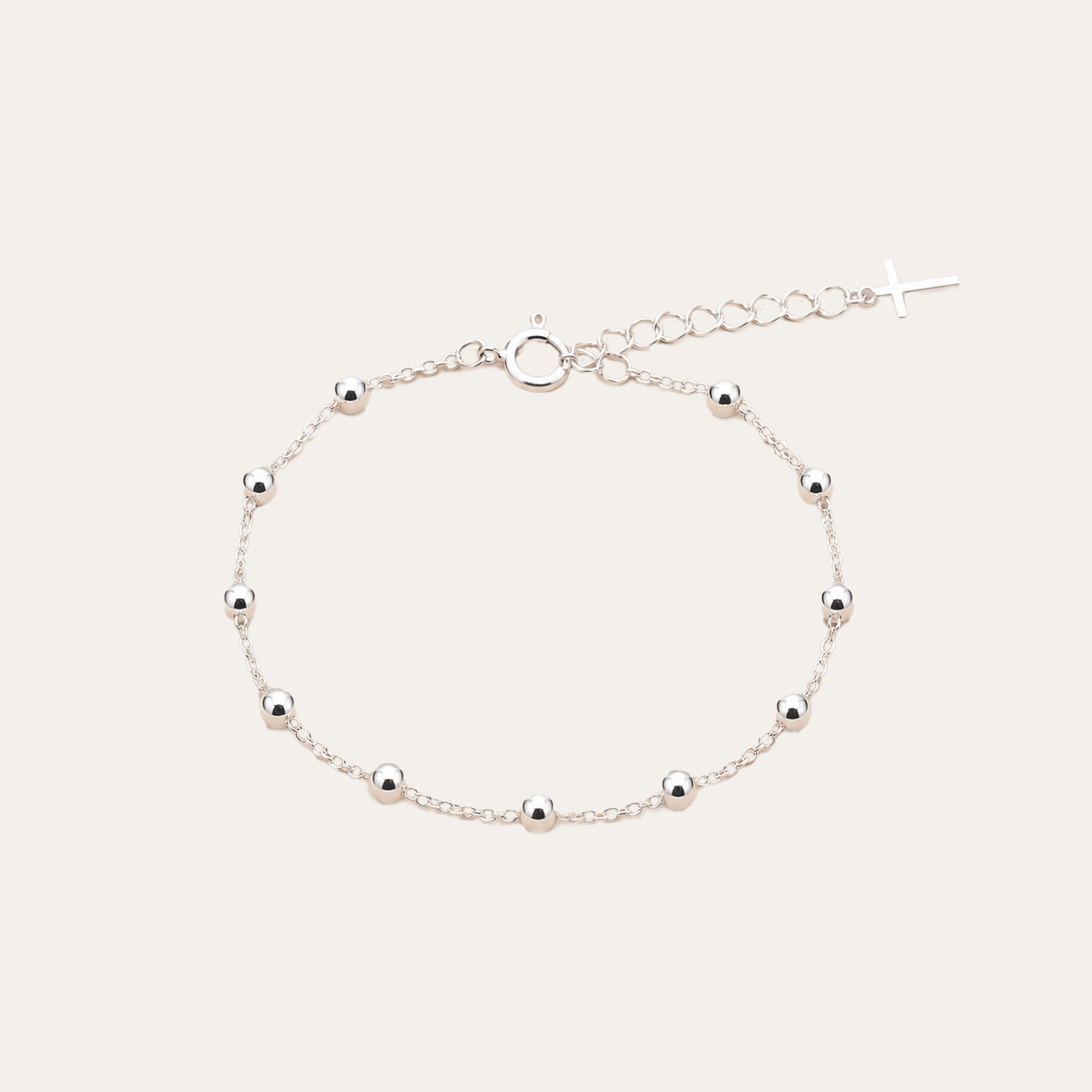 Pulsera Cruz y Esferas Plata 925