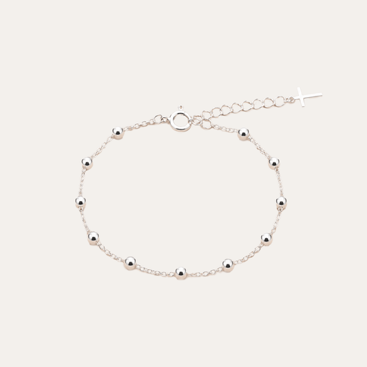 Pulsera Cruz y Esferas Plata 925